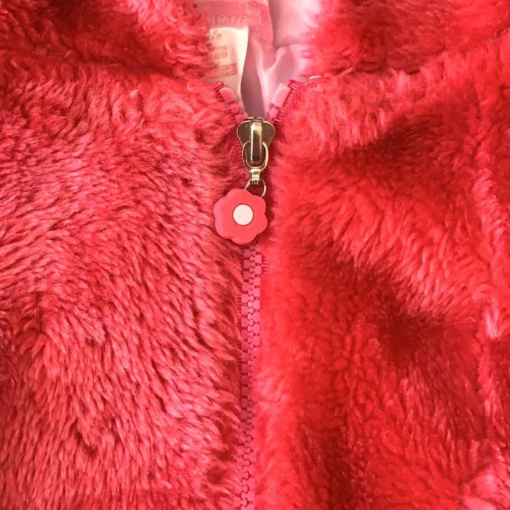 Girls 2T Fuzzy Furry Fleece Zip Up Hoodie Sweatshirt Jacket Pink Magenta